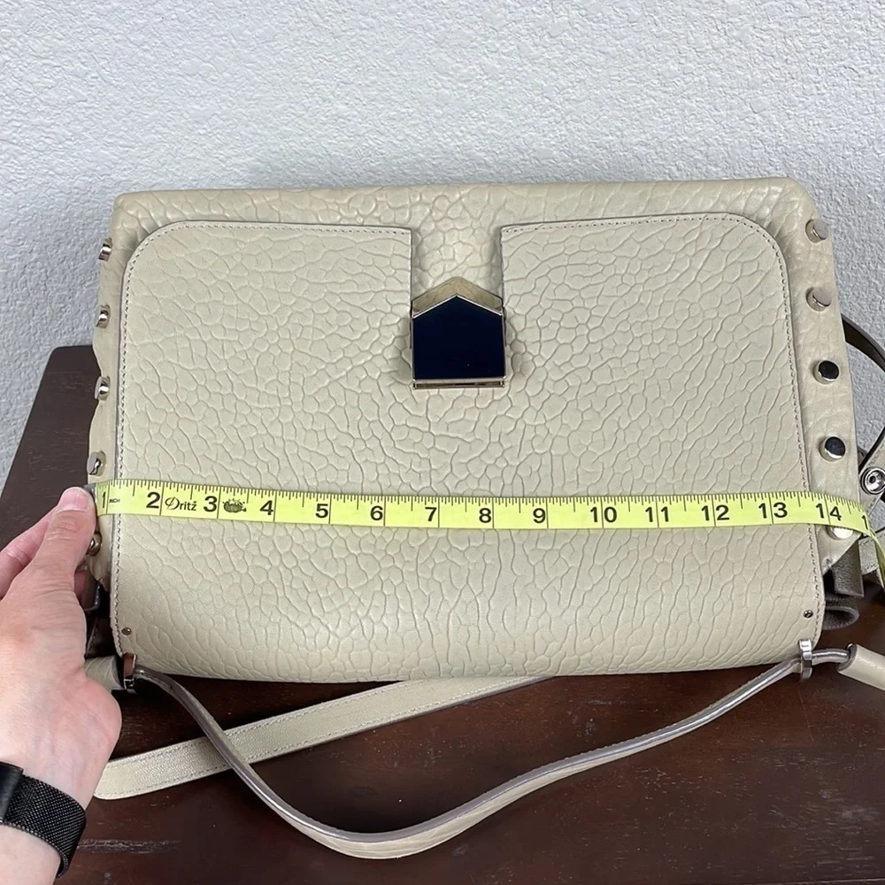Jimmy Choo Lockett Large Shoulder Bag Hand Bag Satchel Cream Pebbled Leather